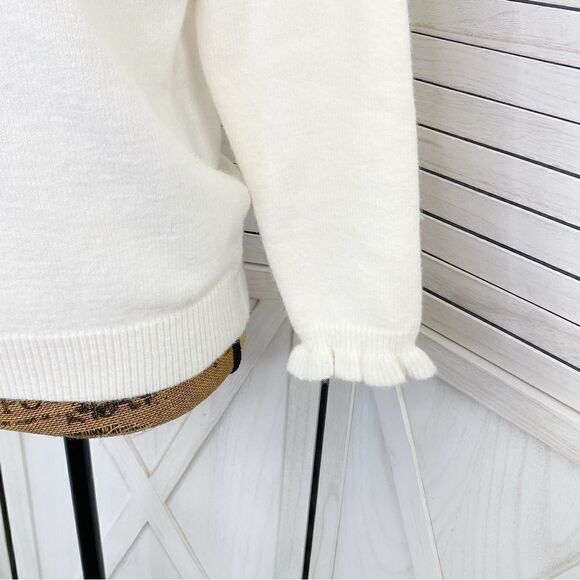 C+D+M Ruffle Trim Half Button Pullover Sweater Ivory Small Coquette Victorian - Picture 6 of 13